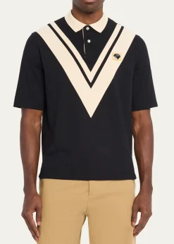 Valentino GaravaniMen's Inlaid V Cotton Polo Shirt with Panther Patch
