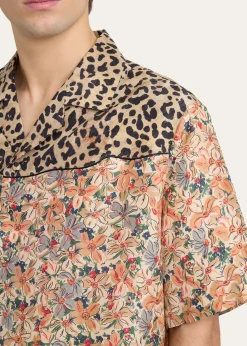 Valentino GaravaniMen's Leopard Floral Silk Camp Shirt