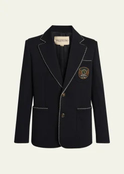Valentino GaravaniMen's Valentino Single Breasted Wool Jacket with Logo Patch