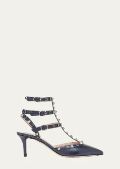 Valentino Garavani65mm Rockstud Metallic Leather Ankle-Strap Pumps