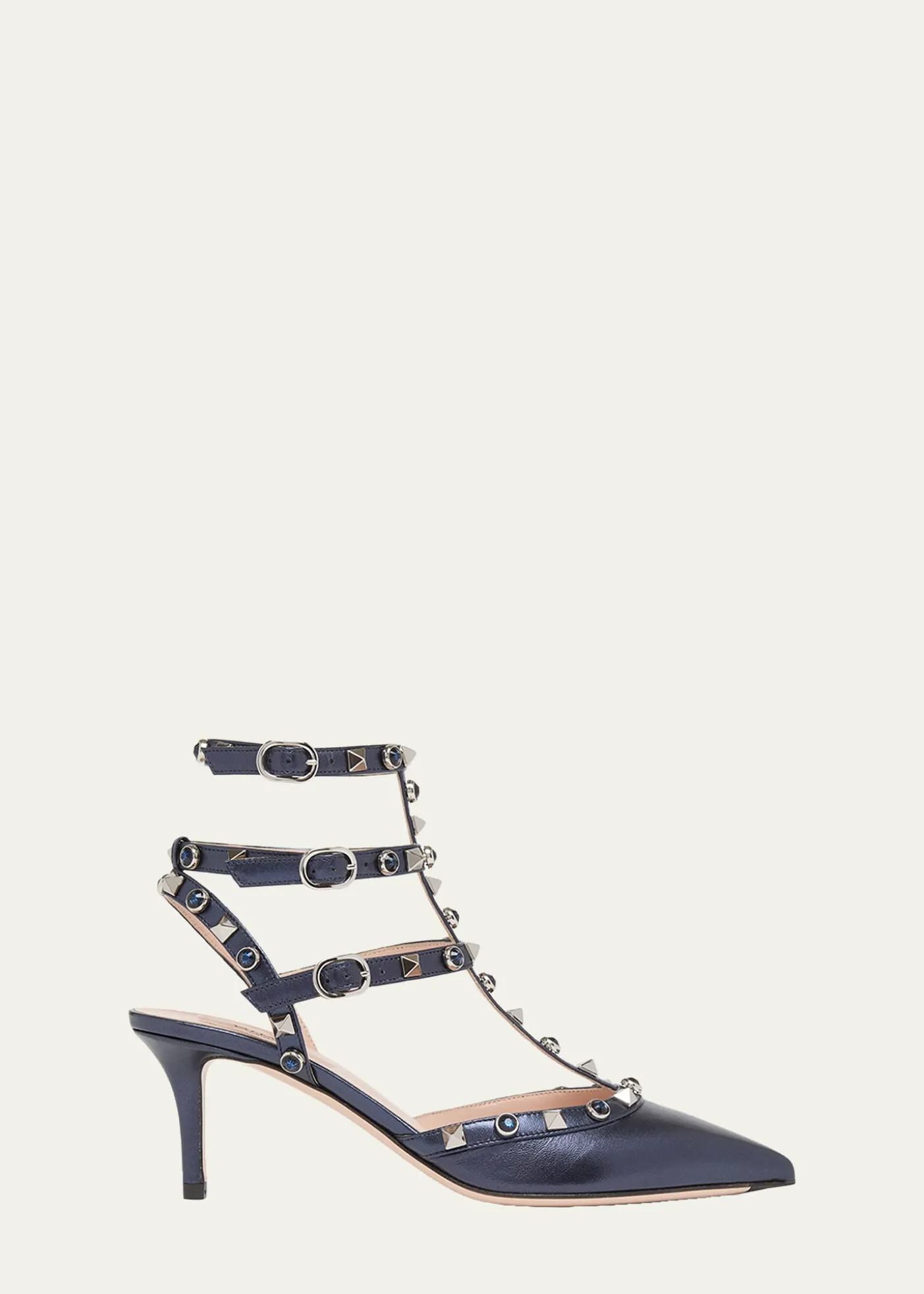 Valentino Garavani65mm Rockstud Metallic Leather Ankle-Strap Pumps