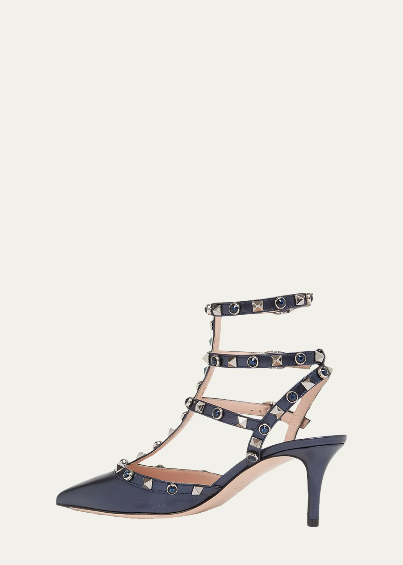 Valentino Garavani65mm Rockstud Metallic Leather Ankle-Strap Pumps