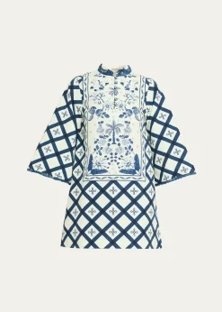 VerandahPalm Azulejos Mini Kaftan Dress