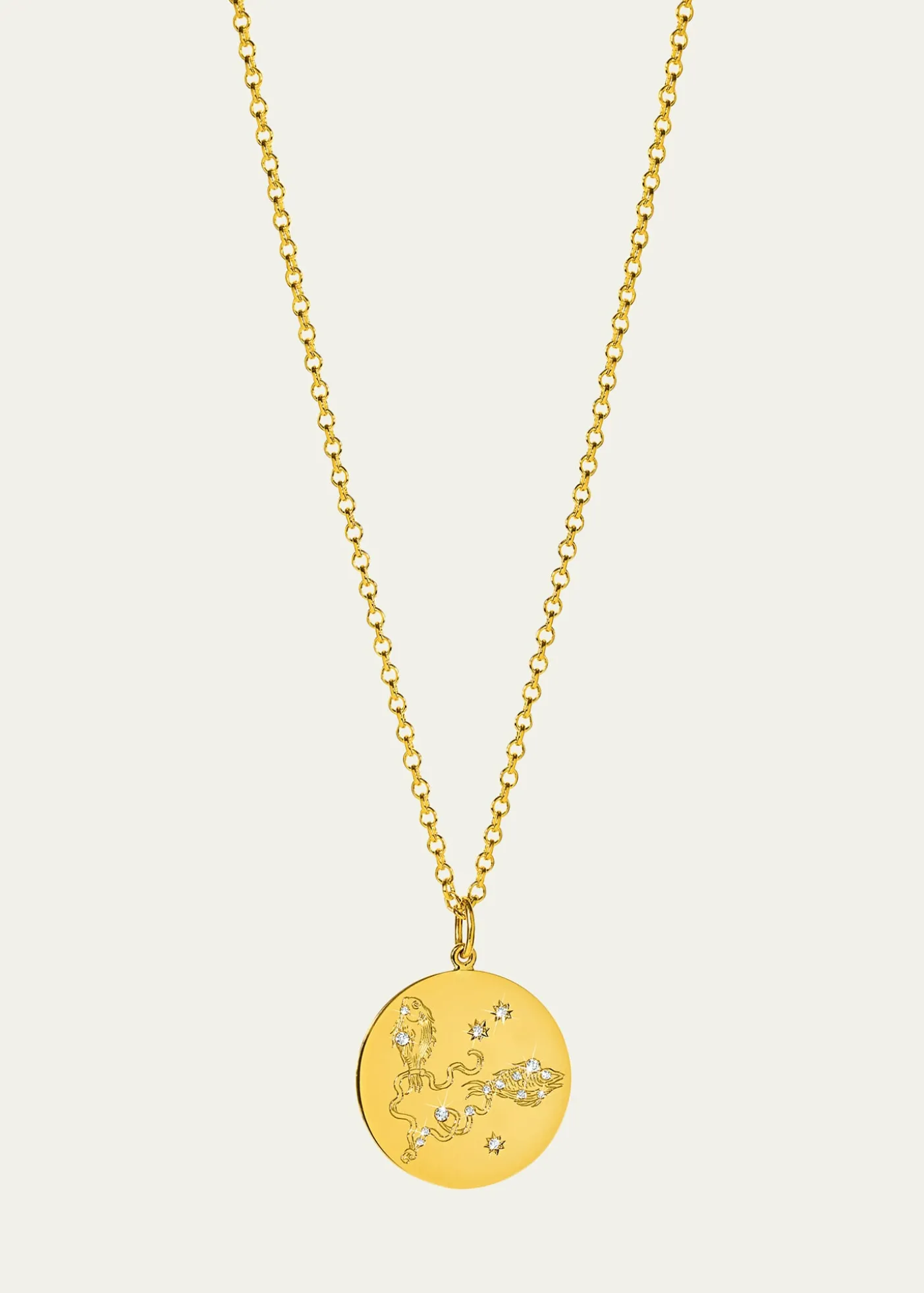 Verdura18K Yellow Gold Diamond Zodiac Necklace, Pisces