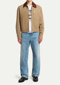 VersaceMen's Leather Collar Blouson Jacket