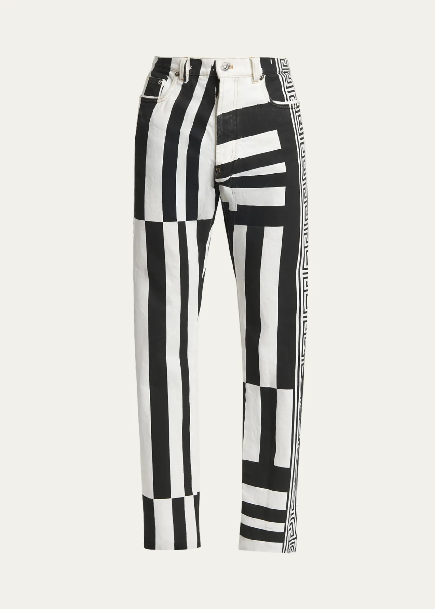 VersaceMen's Two-Tone Greca Paneled Straight-Leg Pants
