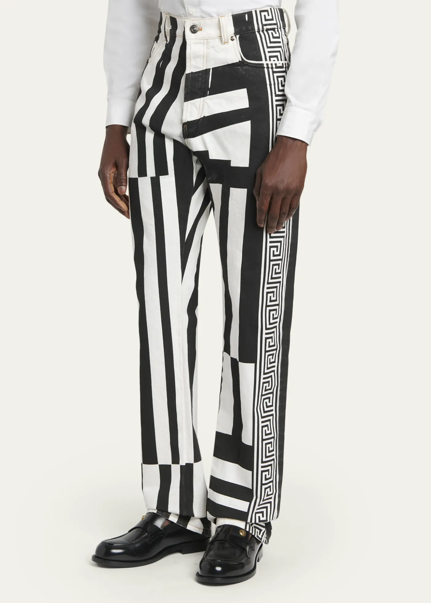 VersaceMen's Two-Tone Greca Paneled Straight-Leg Pants