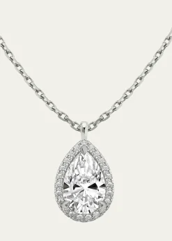 VRAI14K White Gold Pear-Cut Halo Lab Grown Diamond Pendant Necklace, 1.0tcw