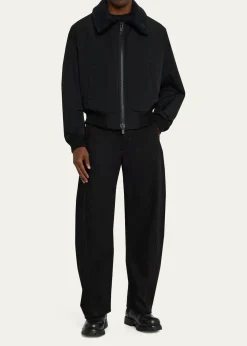 Yohji YamamotoMen's Wool Gabardine Flight Jacket with Removable Faux Fur Collar
