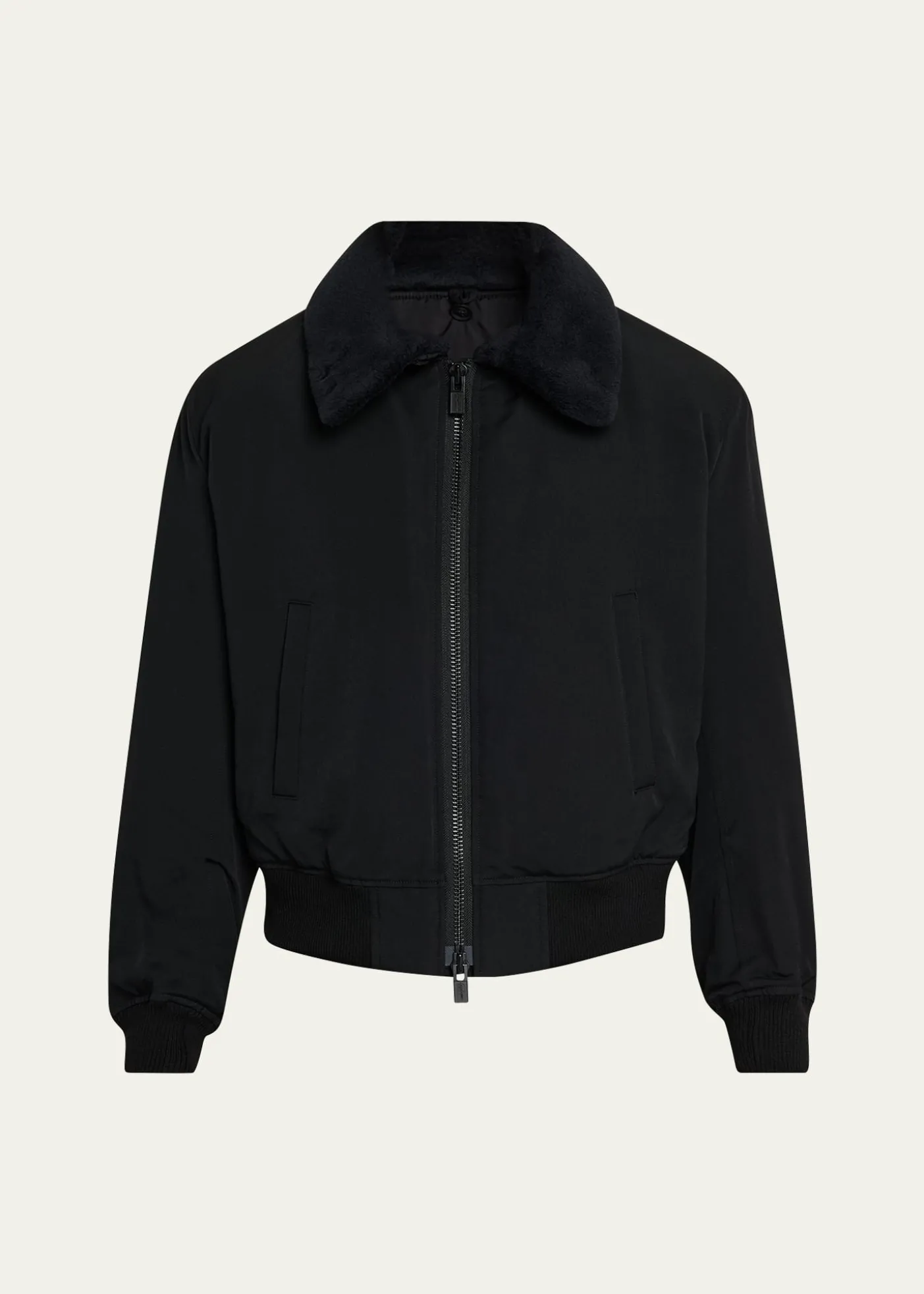 Yohji YamamotoMen's Wool Gabardine Flight Jacket with Removable Faux Fur Collar