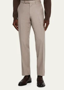 ZEGNAMen's Cavalry Twill Sharkskin Flat-Front Trousers