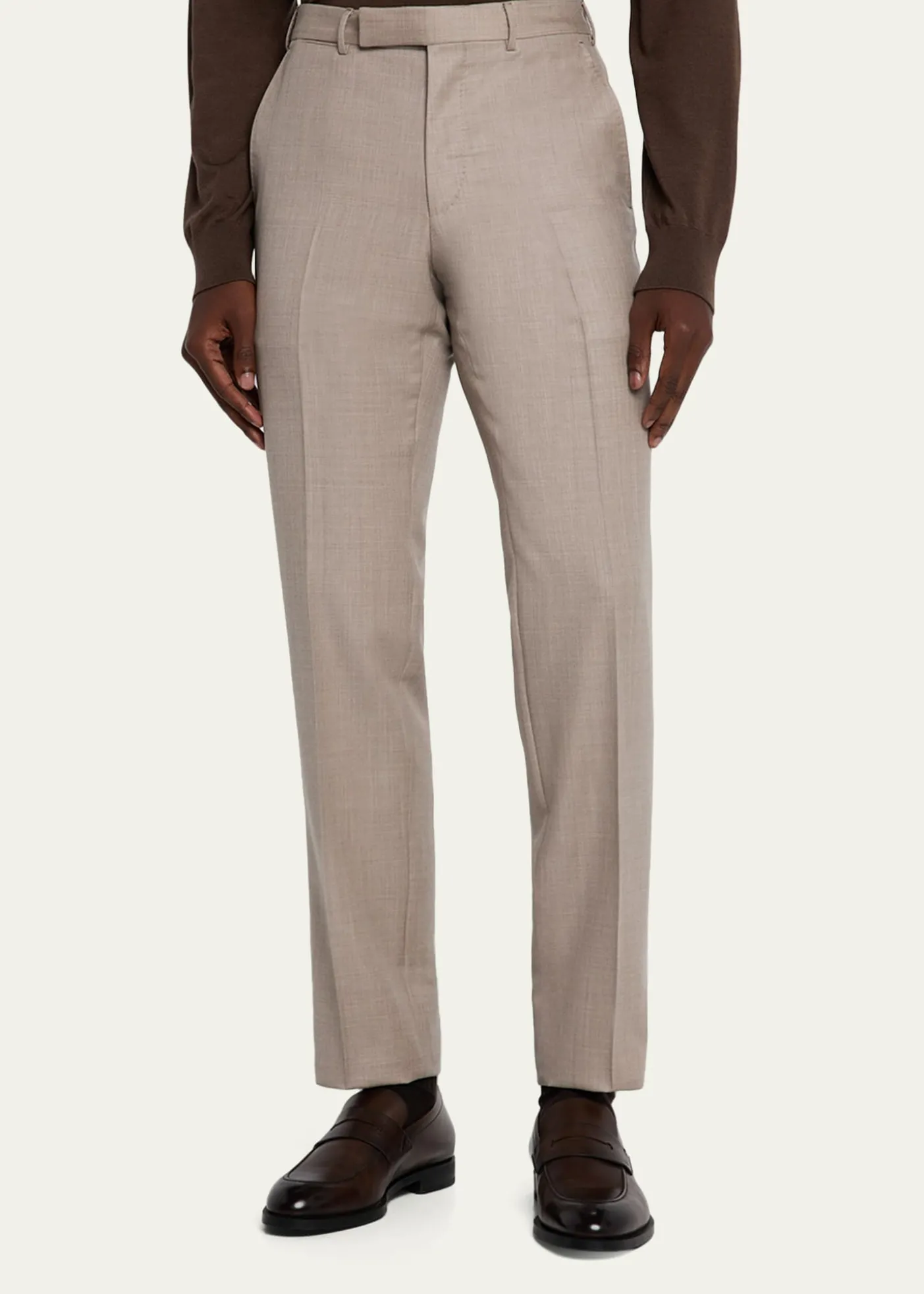 ZEGNAMen's Cavalry Twill Sharkskin Flat-Front Trousers