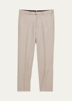 ZEGNAMen's Cavalry Twill Sharkskin Flat-Front Trousers