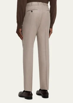 ZEGNAMen's Cavalry Twill Sharkskin Flat-Front Trousers