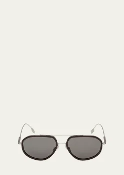 ZEGNAMen's Double-Bridge Titanium Aviator Sunglasses
