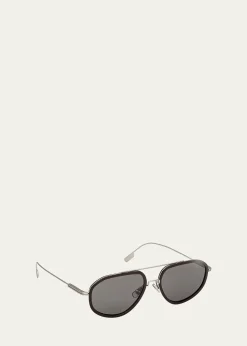 ZEGNAMen's Double-Bridge Titanium Aviator Sunglasses