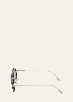 ZEGNAMen's Double-Bridge Titanium Aviator Sunglasses