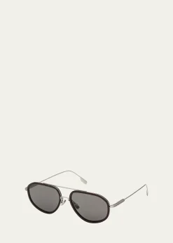 ZEGNAMen's Double-Bridge Titanium Aviator Sunglasses