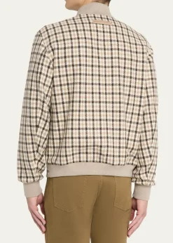 ZEGNAMen's Cashmere Check Hidden-Zip Chore Jacket