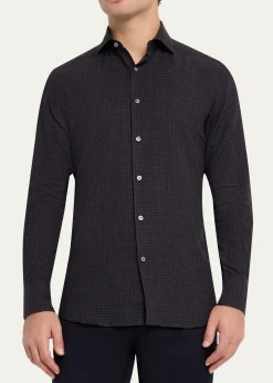 ZEGNAMen's Cotton and Cashmere Check Button-Down Shirt
