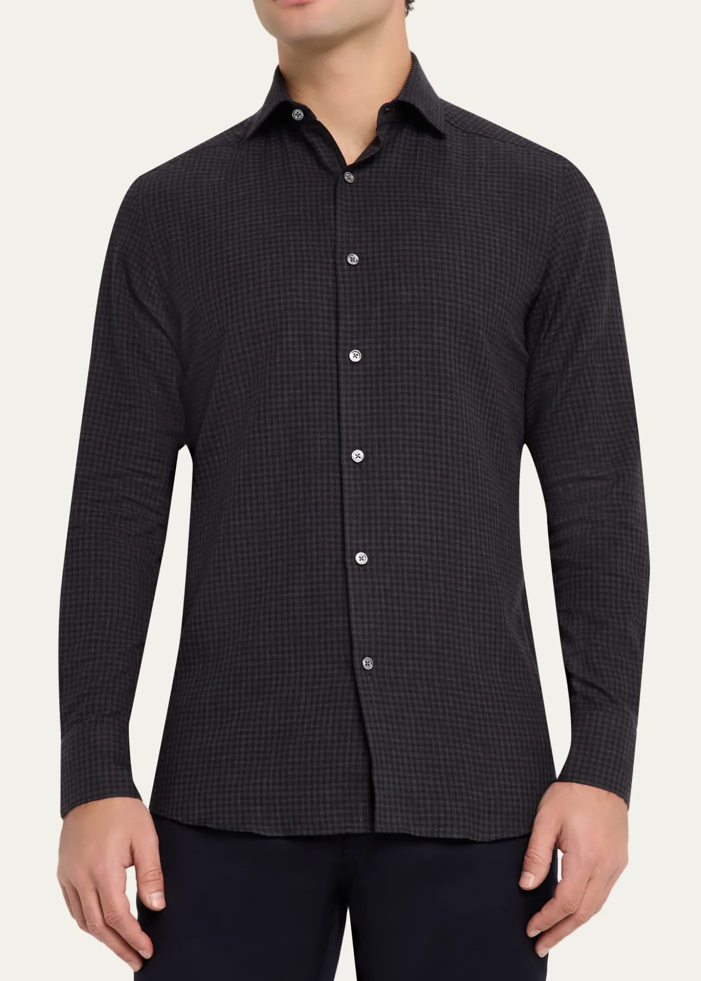 ZEGNAMen's Cotton and Cashmere Check Button-Down Shirt