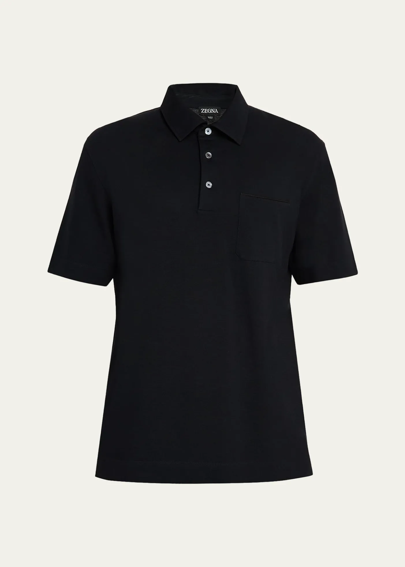 ZEGNAMen's Cotton Polo Shirt with Leather-Trim Pocket