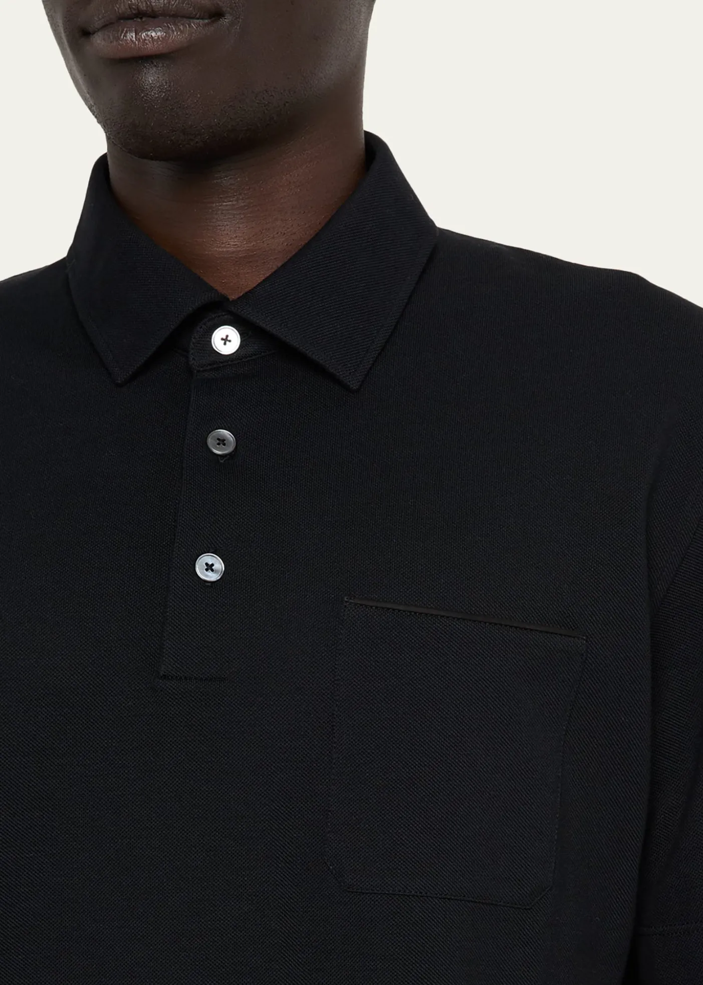 ZEGNAMen's Cotton Polo Shirt with Leather-Trim Pocket
