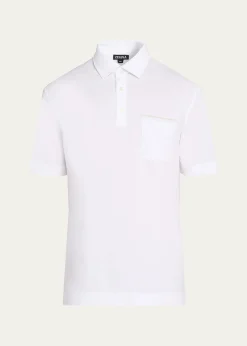 ZEGNAMen's Cotton Polo Shirt with Leather-Trim Pocket