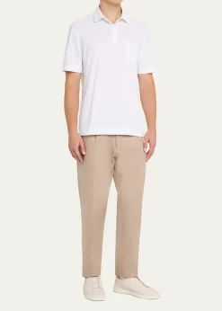 ZEGNAMen's Cotton Polo Shirt with Leather-Trim Pocket