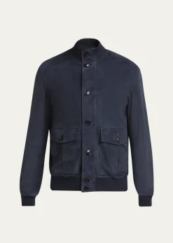 ZEGNAMen's Dark Indigo Blue Suede Blouson