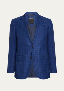 ZEGNAMen's Gingham Check Single-Breasted Sport Coat