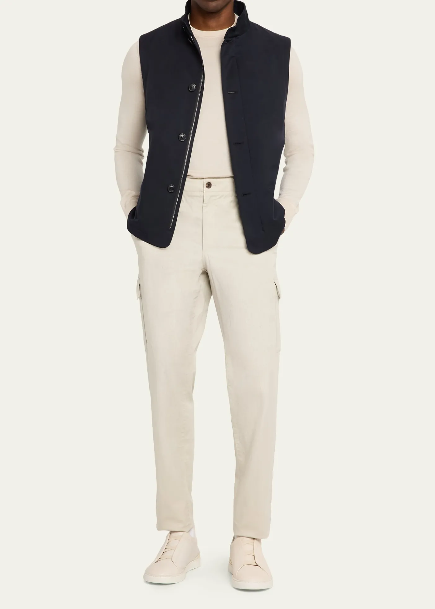 ZEGNAMen's Motorin Stand Collar Button-Front Vest