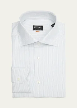 ZEGNAMen's Narrow Stripe Centoventimila Cotton Dress Shirt