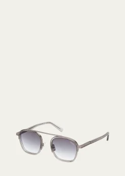 ZEGNAMen's Orizzonte I Geometric Acetate and Metal Sunglasses
