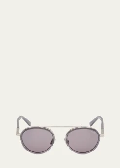 ZEGNAMen's ORIZZONTE II Metal-Acetate Round Sunglasses
