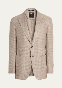ZEGNAMen's Silk and Cashmere Houndstooth Notch-Lapel Sport Coat