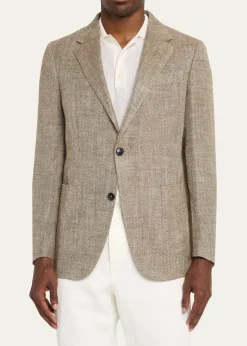 ZEGNAMen's Silk and Linen Herringbone Single-Breasted Sport Coat