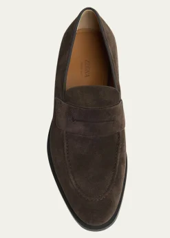 ZEGNAMen's Suede Rubber-Sole Penny Loafers