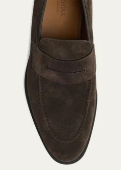 ZEGNAMen's Suede Rubber-Sole Penny Loafers