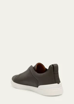 ZEGNAMen's Triple Stitch Deerskin Leather Sneakers