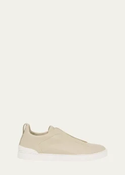 ZEGNAMen's Triple Stitch Deerskin Leather Slip-On Sneakers