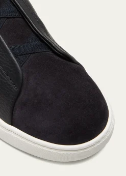 ZEGNAMen's Triple Stitch Leather and Suede Sneakers