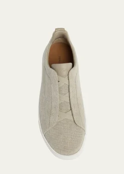 ZEGNAMen's Triple Stitch Linen Slip-On Sneakers