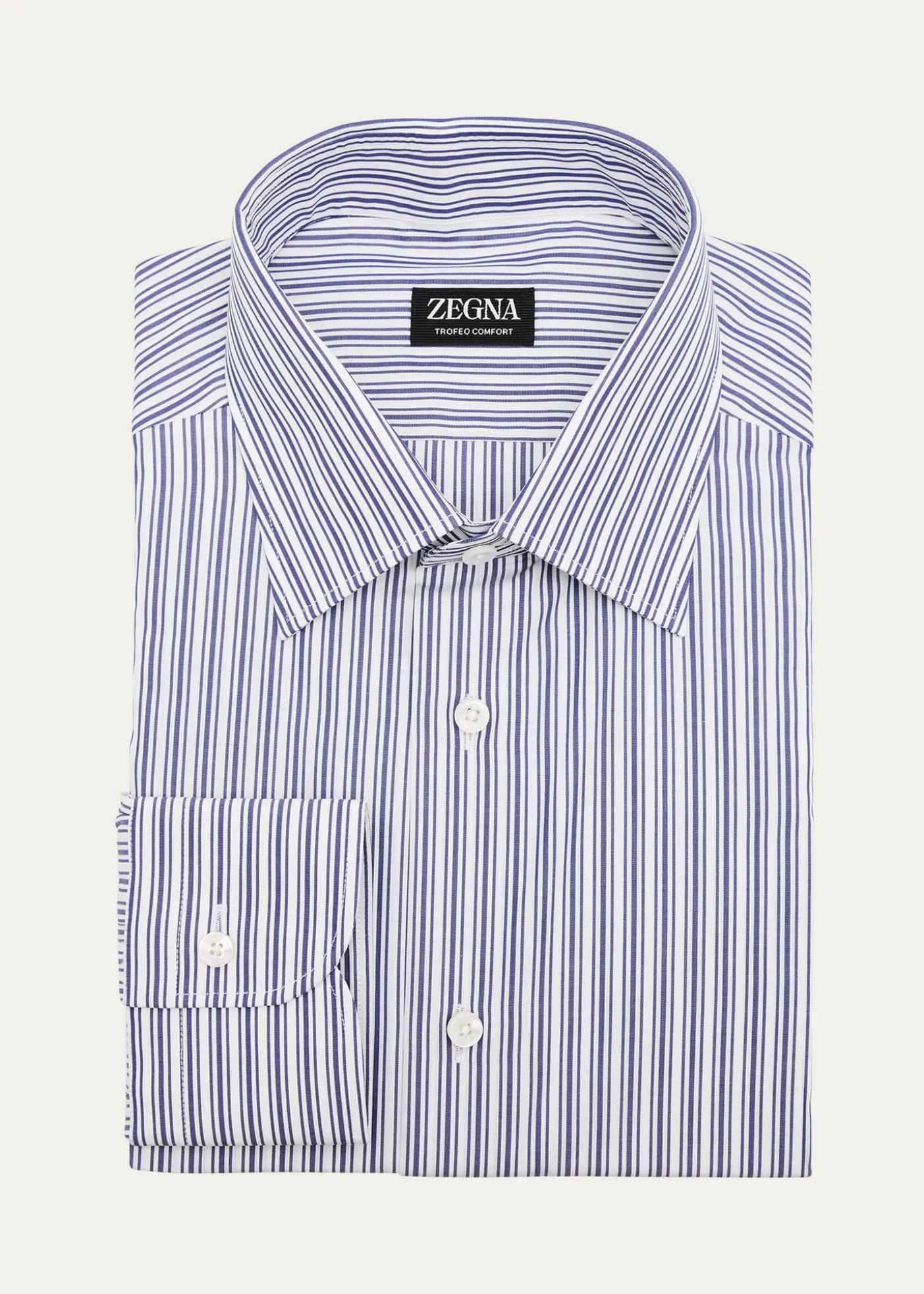 ZEGNAMen's Trofeo Comfort Cotton Stripe Point Collar Dress Shirt