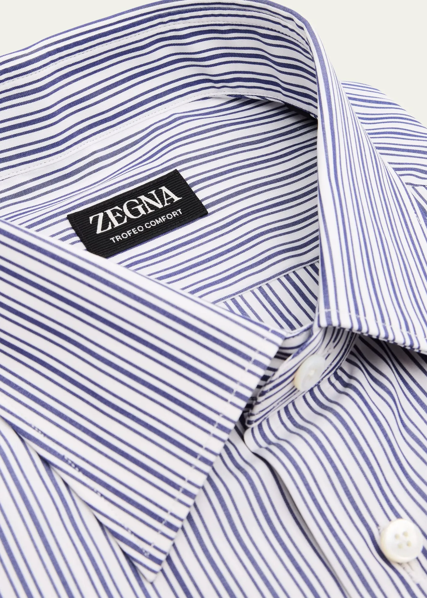 ZEGNAMen's Trofeo Comfort Cotton Stripe Point Collar Dress Shirt