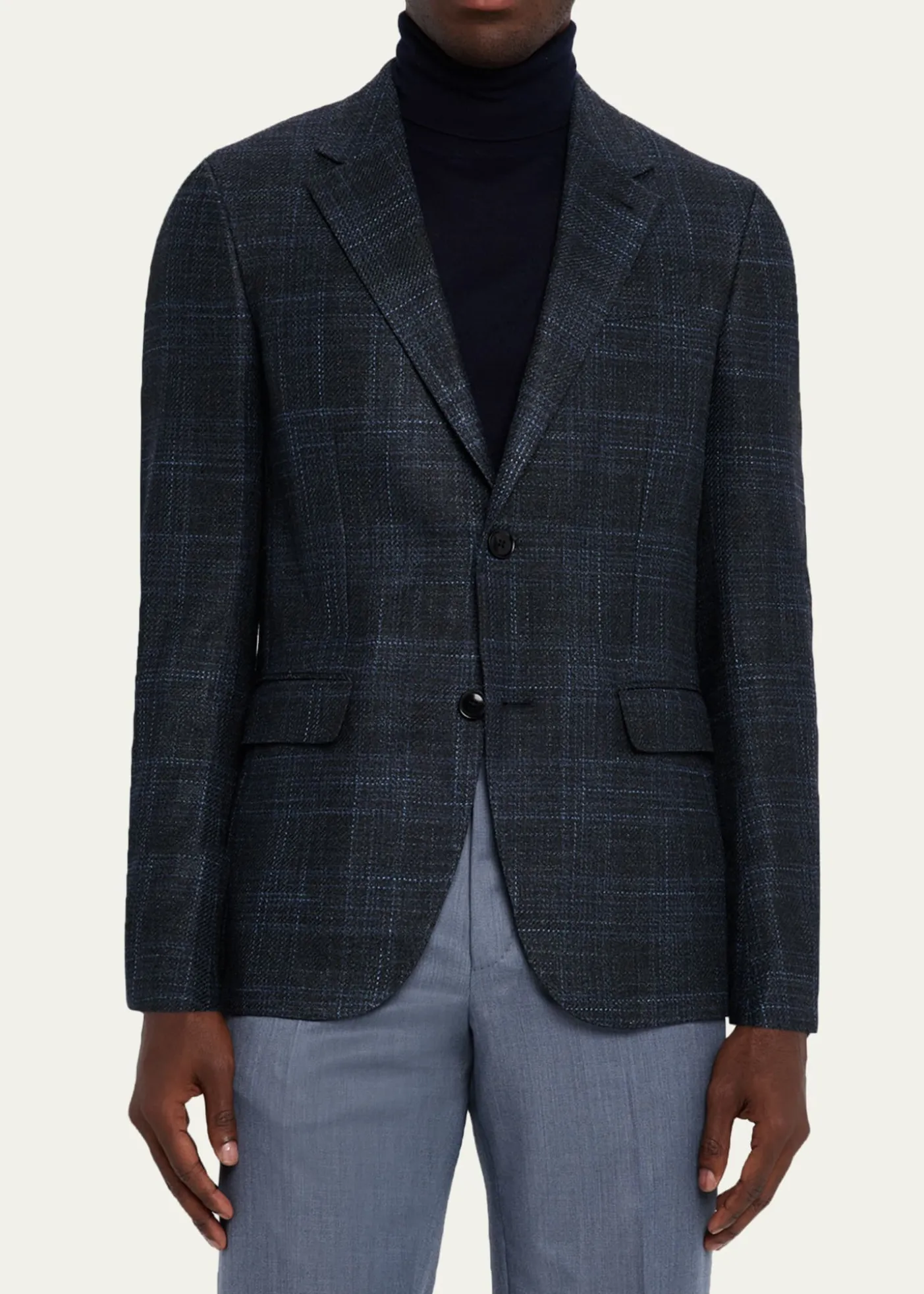 ZEGNAMen's Winter Crossover Check Single-Breasted Sport Coat