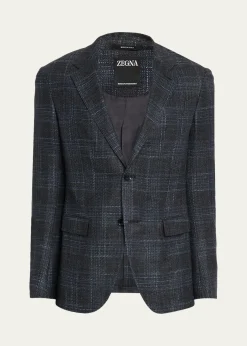 ZEGNAMen's Winter Crossover Check Single-Breasted Sport Coat