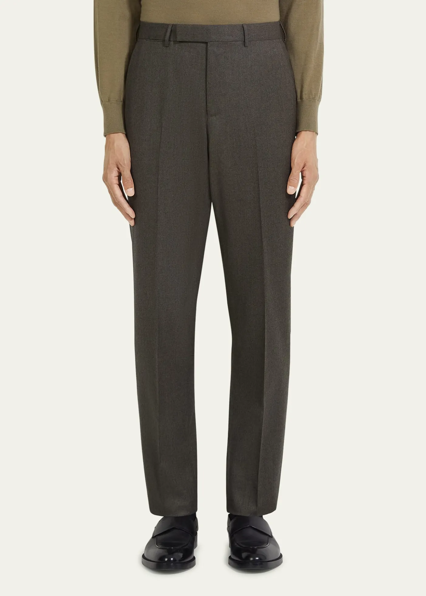 ZEGNAMen's Wool Flannel Flat-Front Trousers