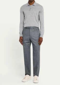 ZEGNAMen's Wool Flannel Flat-Front Trousers