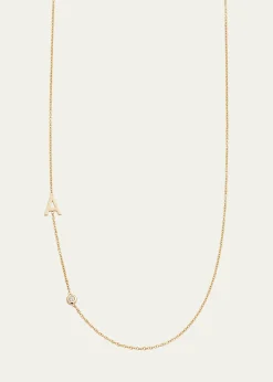 Zoe Lev Jewelry14K Gold Asymmetrical Initial and Bezel Diamond Necklace, 16-18"L